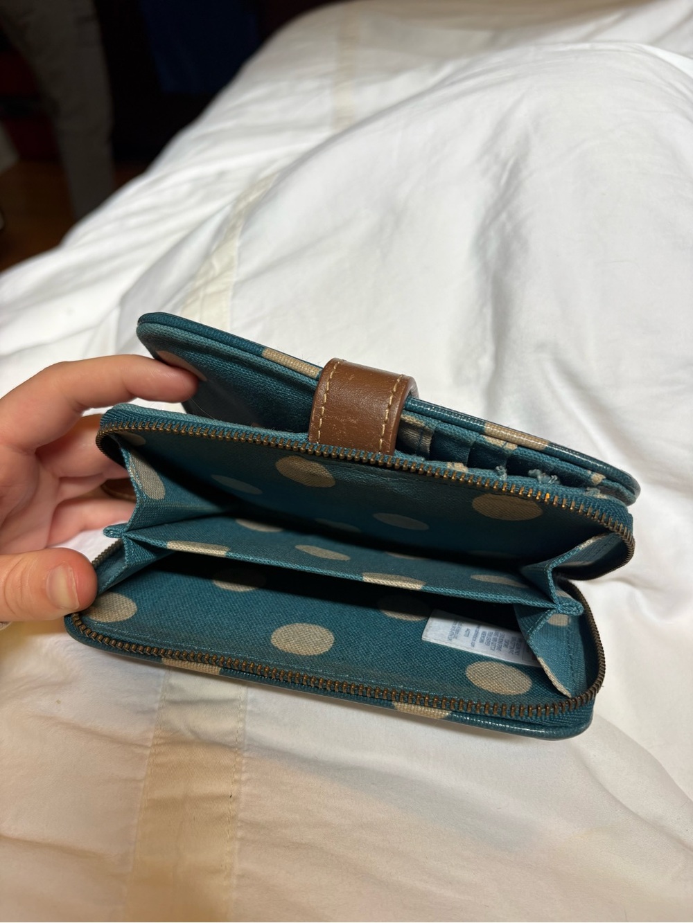 CathKidston Teal Polka Dot Wallet with Brown Trim - Picture 2 of 3